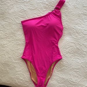 One shoulder, hot pink J Crew swimsuit NWT